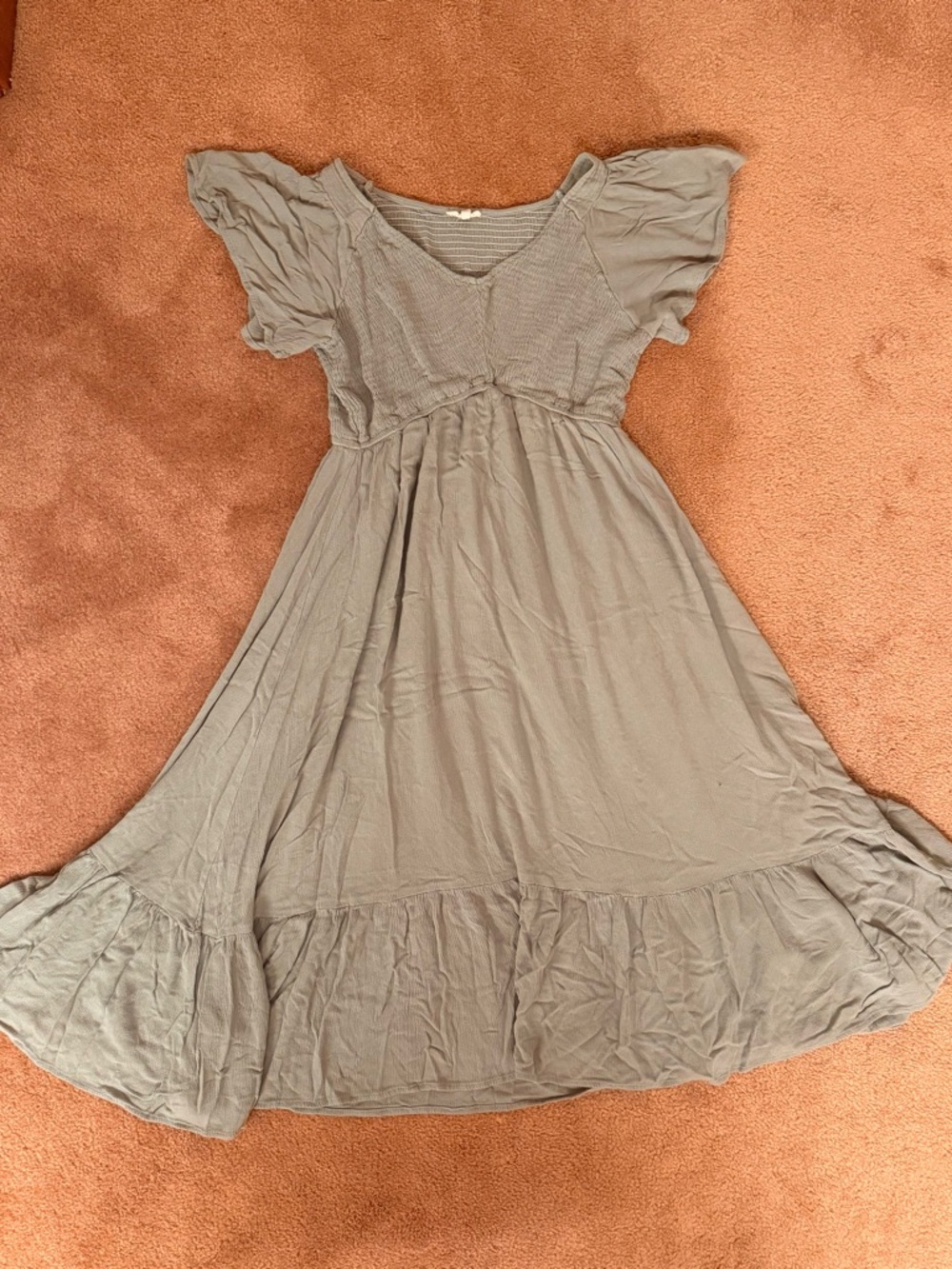 JODIFL Dusty Dark Green Flutter-Sleeve Maxi Dress - Small